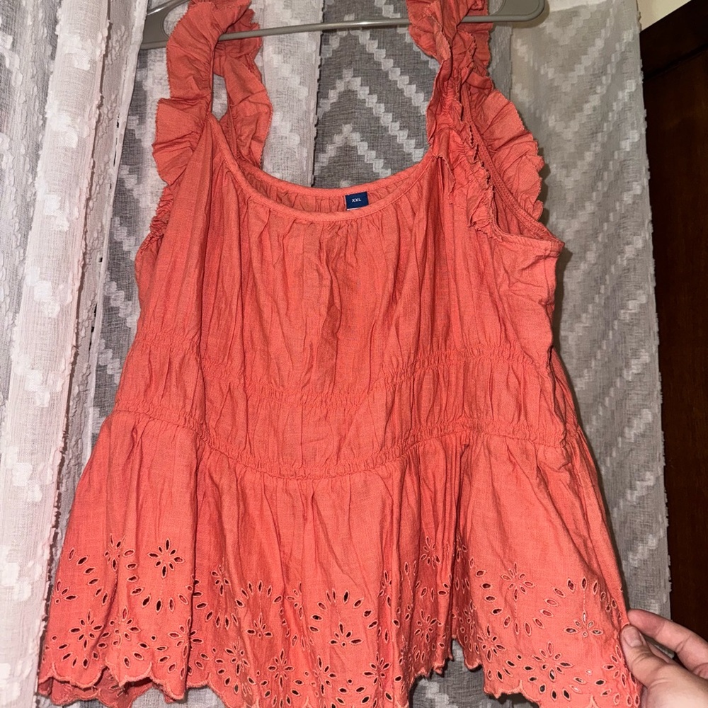 Orange Ruffle Strap Tank Top